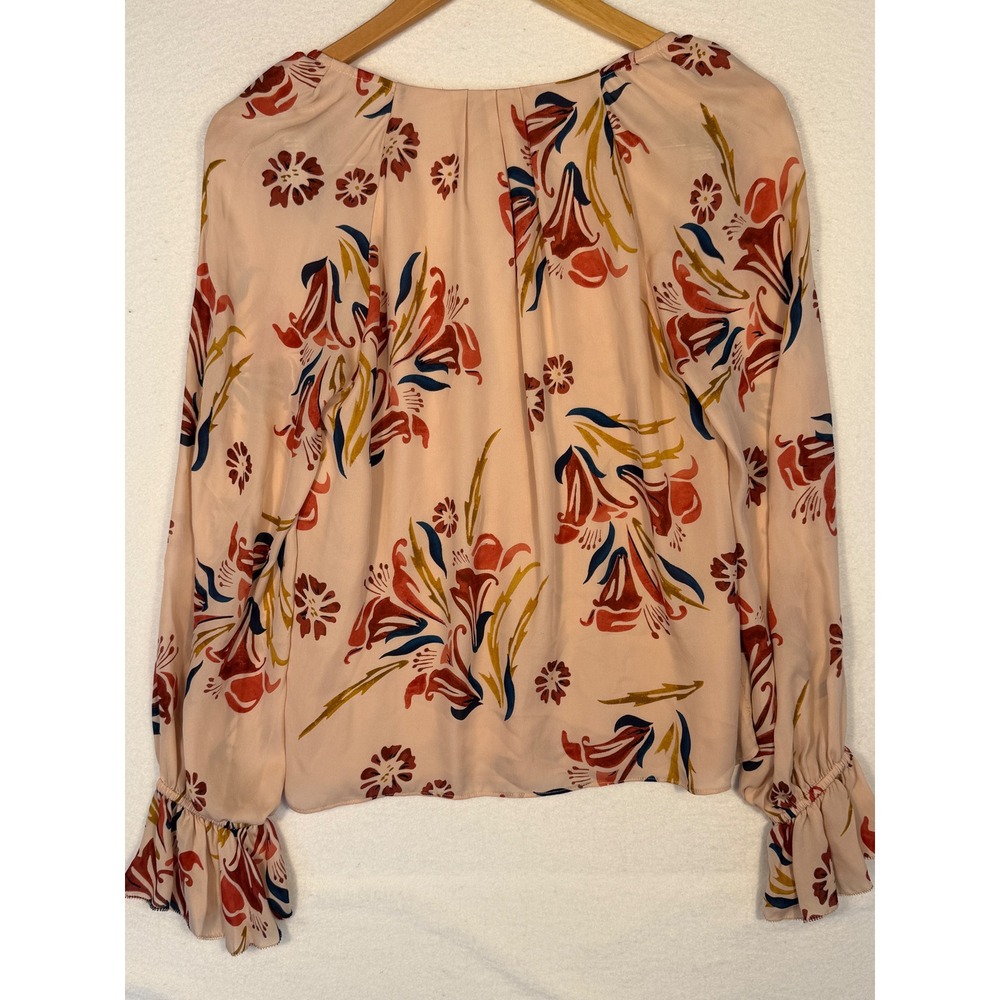 Joie Boyana Blouse Women XS Pink Sky 100% Silk Floral V-Neck Ruffle Cuff NEW - Picture 8 of 10